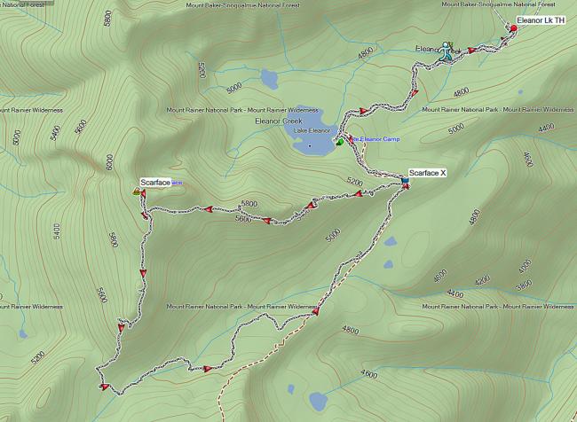 Scarface in Mt Rainier National Park, Garmin Trail Map